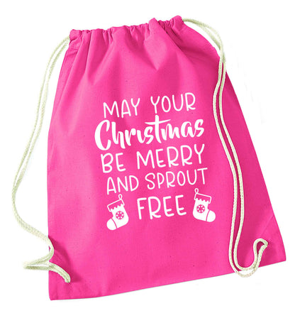 May your Christmas be merry and sprout free pink drawstring bag