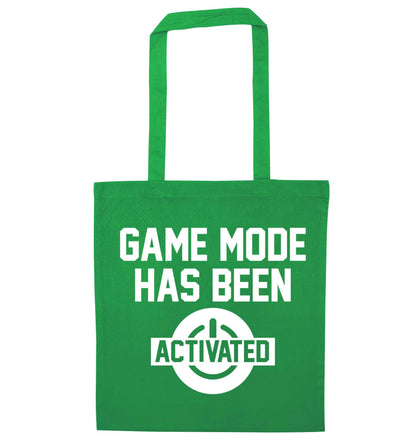 Game mode has been activated green tote bag