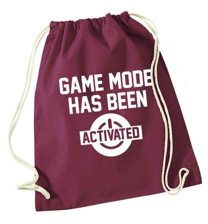 Game mode has been activated maroon drawstring bag