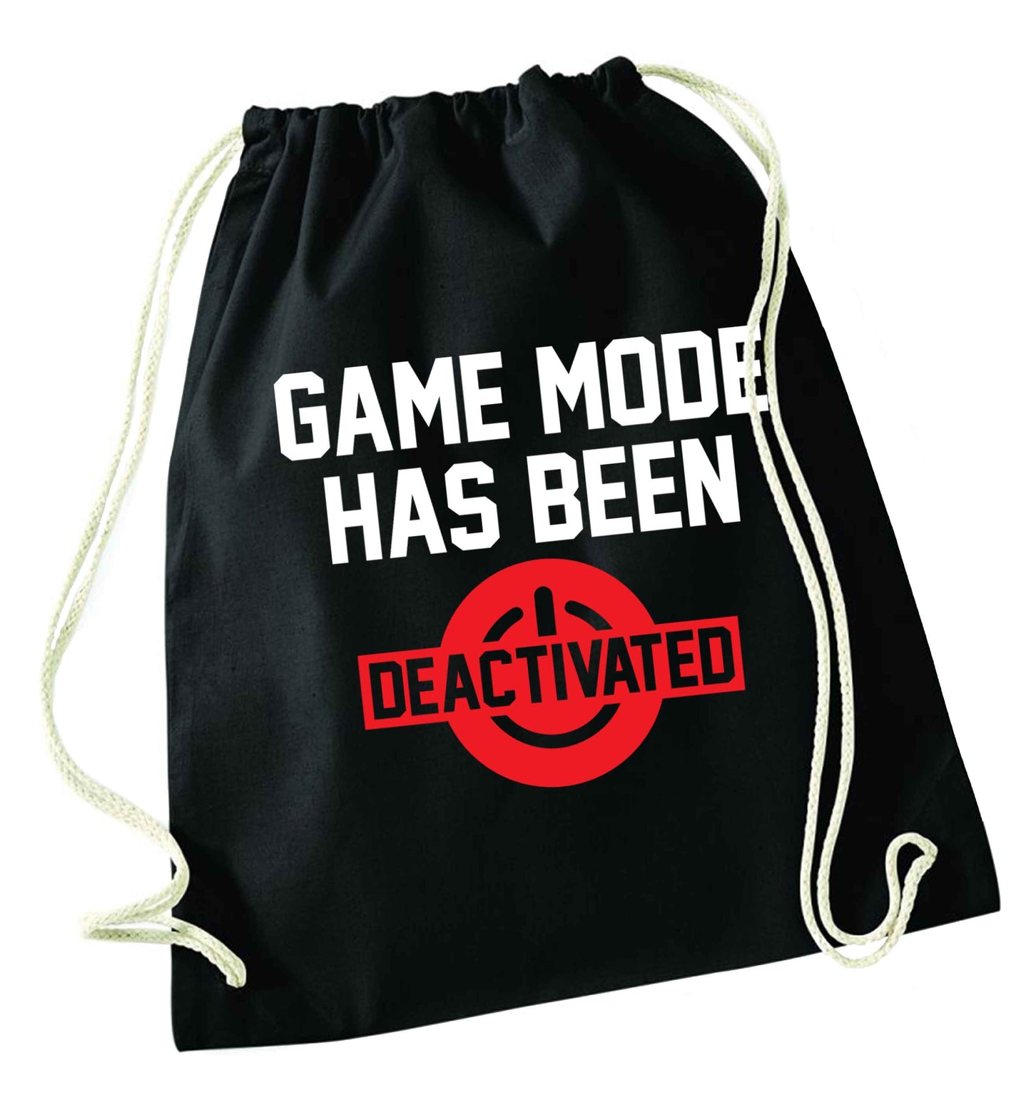 Game Mode Has Been Deactivated black drawstring bag