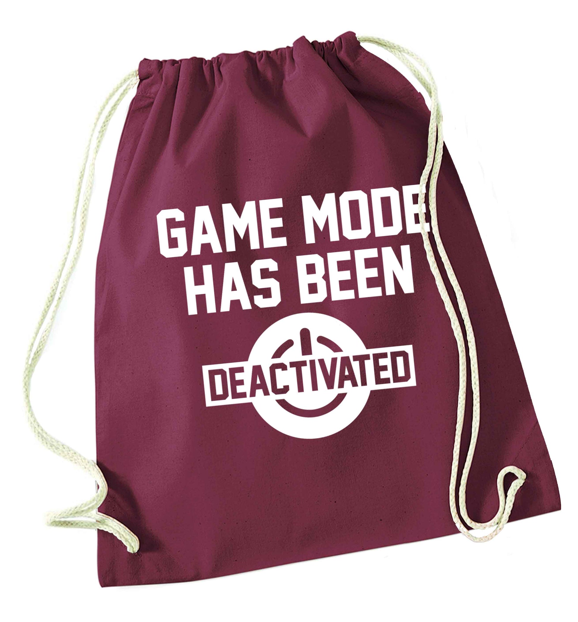 Game Mode Has Been Deactivated maroon drawstring bag