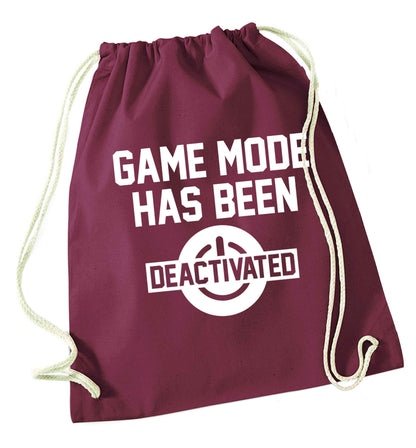 Game Mode Has Been Deactivated maroon drawstring bag