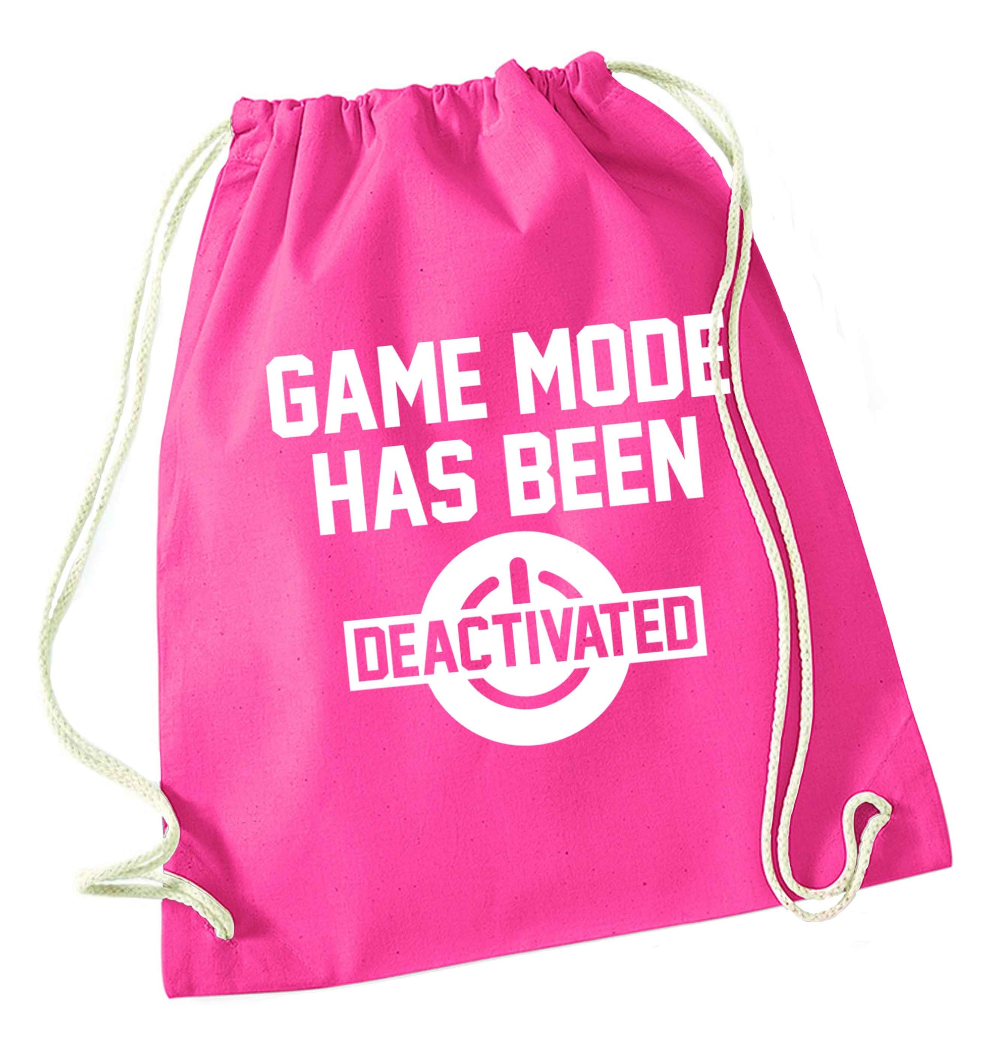Game Mode Has Been Deactivated pink drawstring bag
