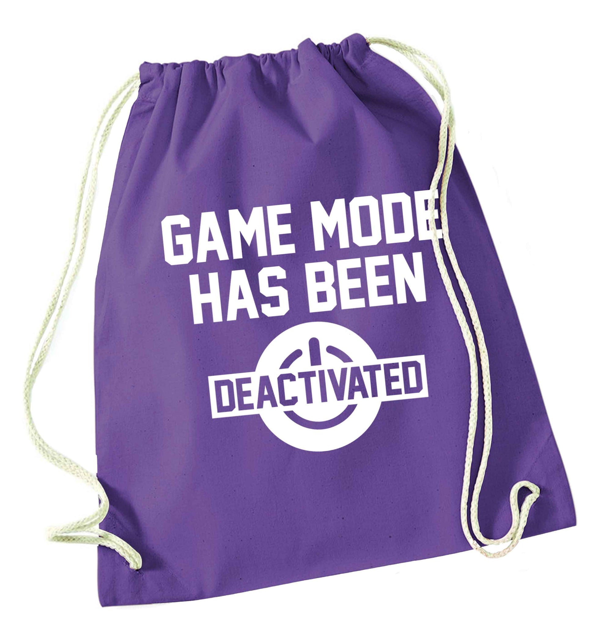 Game Mode Has Been Deactivated purple drawstring bag