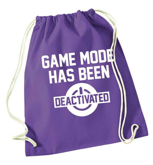Game Mode Has Been Deactivated purple drawstring bag