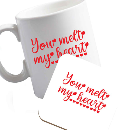 10 oz Favourite Type Pan Pancake ceramic mug and coaster set right handed