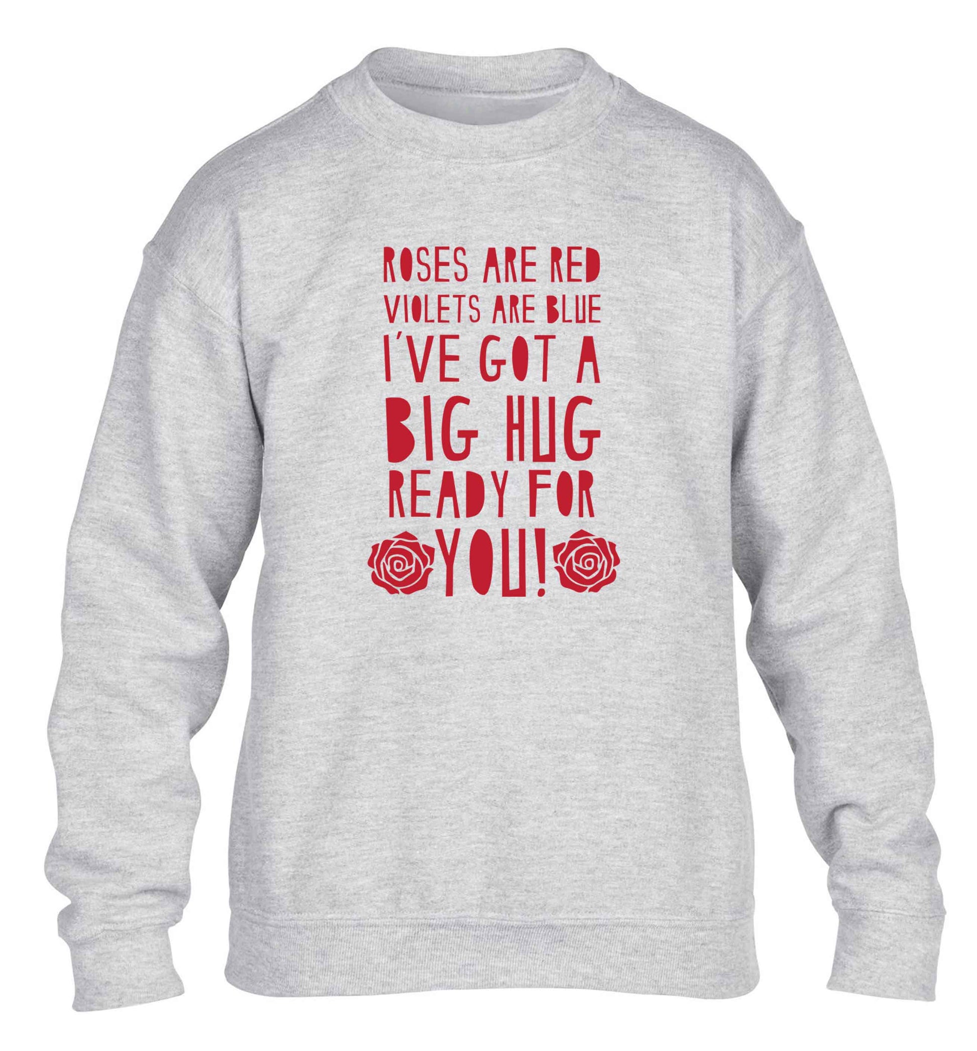 Roses are red violets are blue I've got a big hug coming for you children's grey sweater 12-13 Years