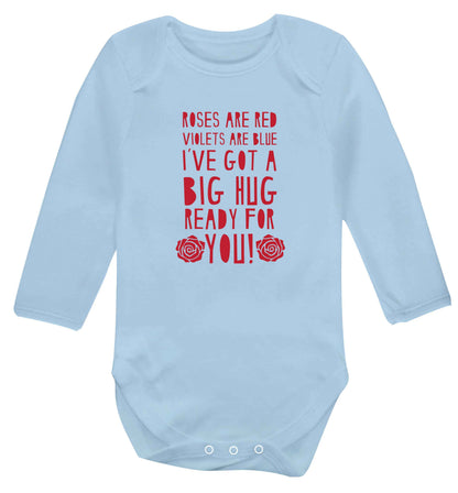 Roses are red violets are blue I've got a big hug coming for you baby vest long sleeved pale blue 6-12 months