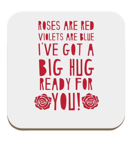 Roses are red violets are blue I've got a big hug coming for you set of four coasters