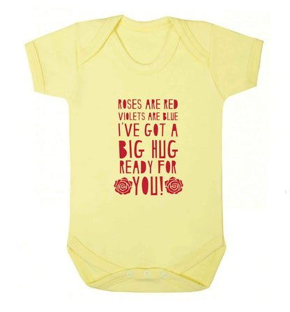 Roses are red violets are blue I've got a big hug coming for you baby vest pale yellow 18-24 months