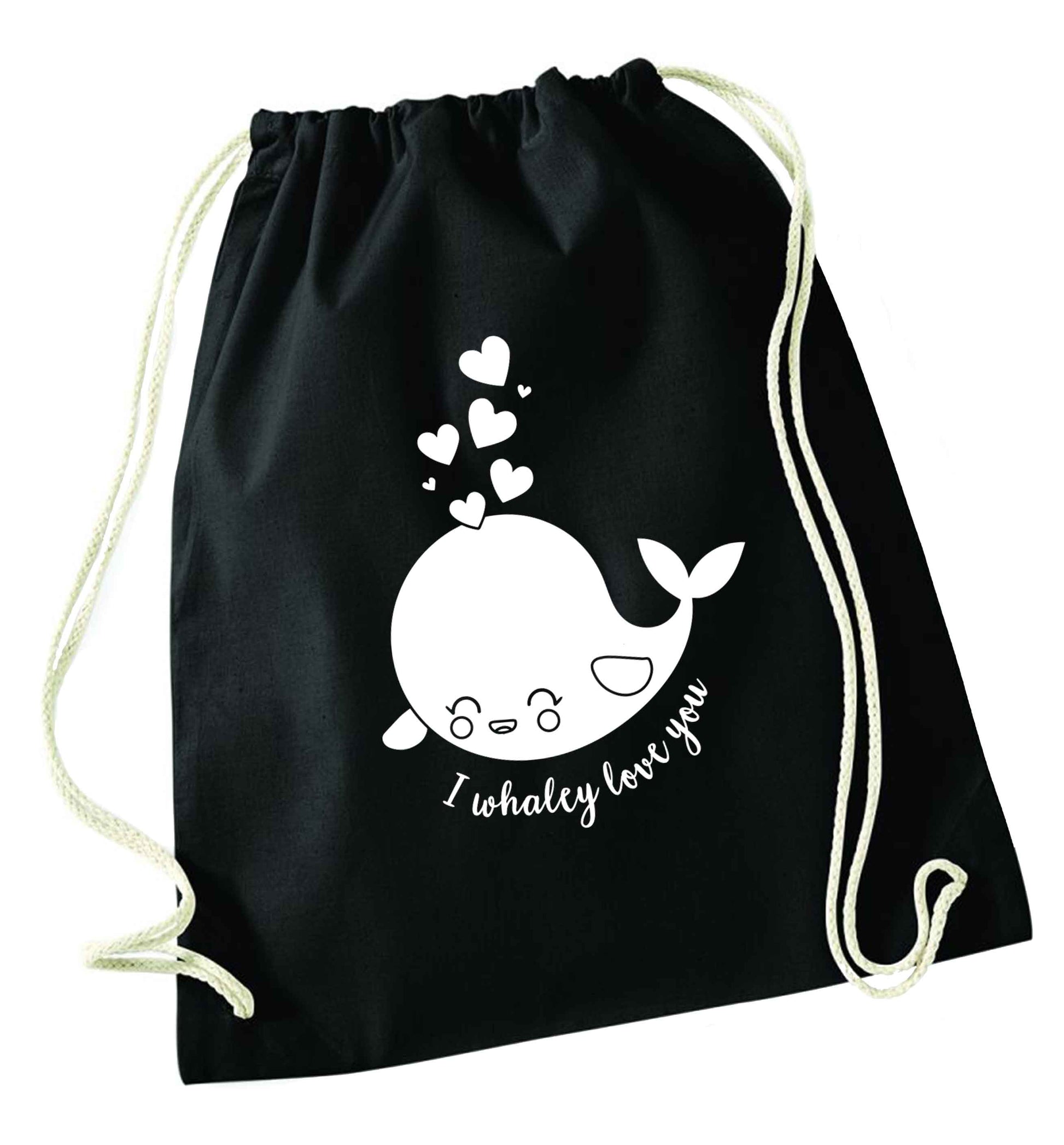 I whaley love you black drawstring bag