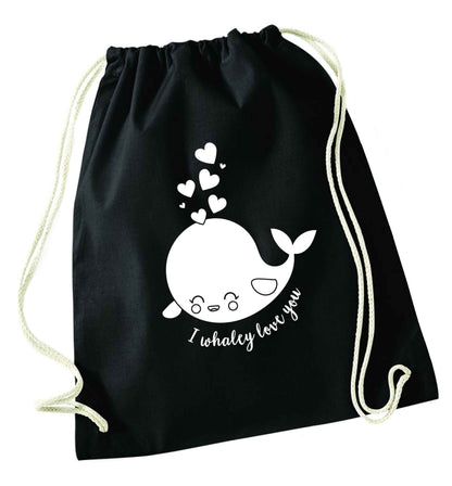 I whaley love you black drawstring bag