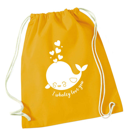 I whaley love you mustard drawstring bag