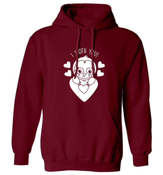 I sloth you adults unisex maroon hoodie 2XL