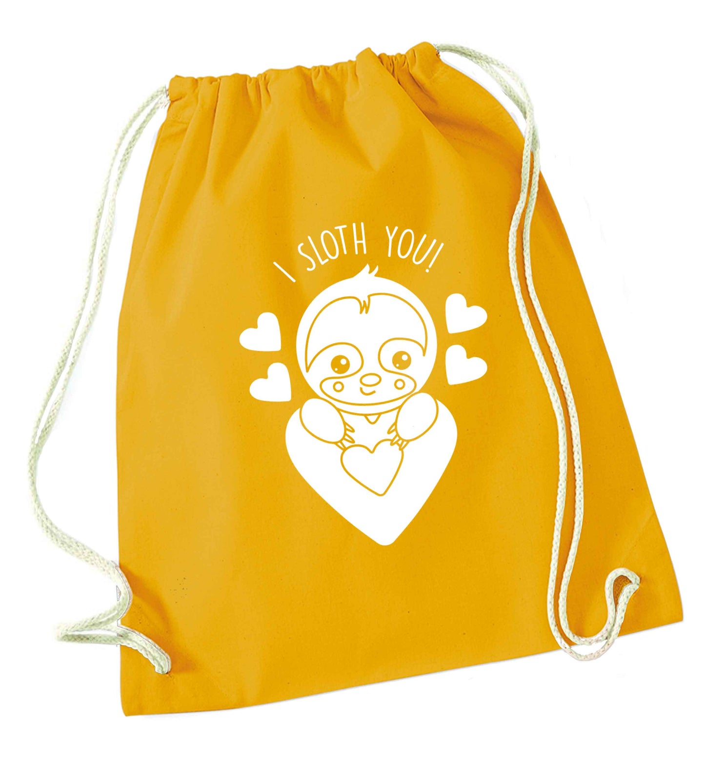 I sloth you mustard drawstring bag