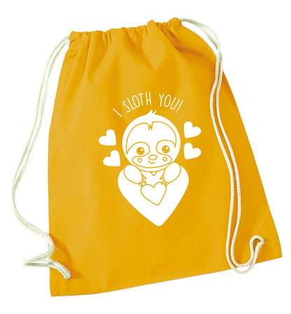 I sloth you mustard drawstring bag