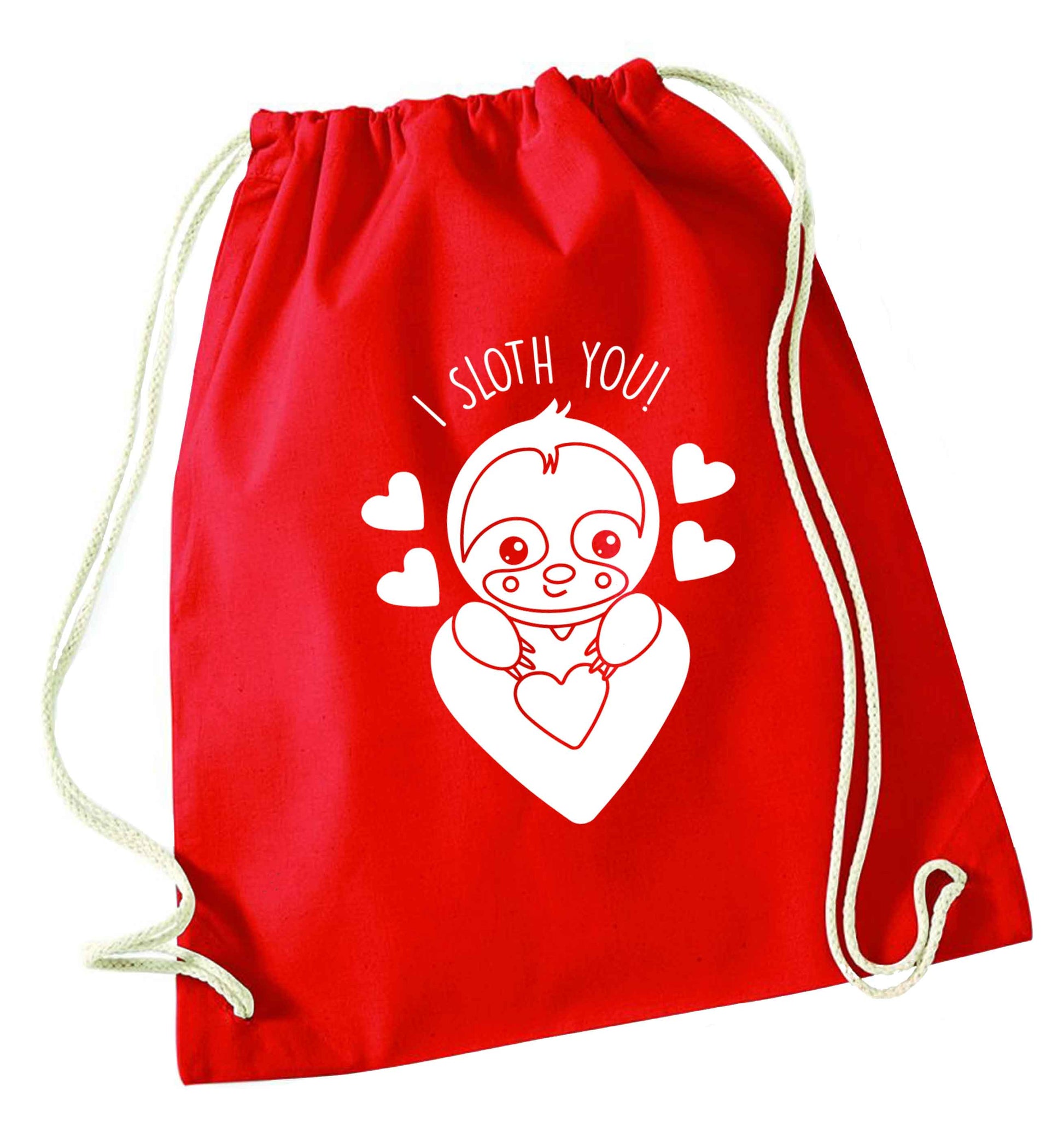 I sloth you red drawstring bag 