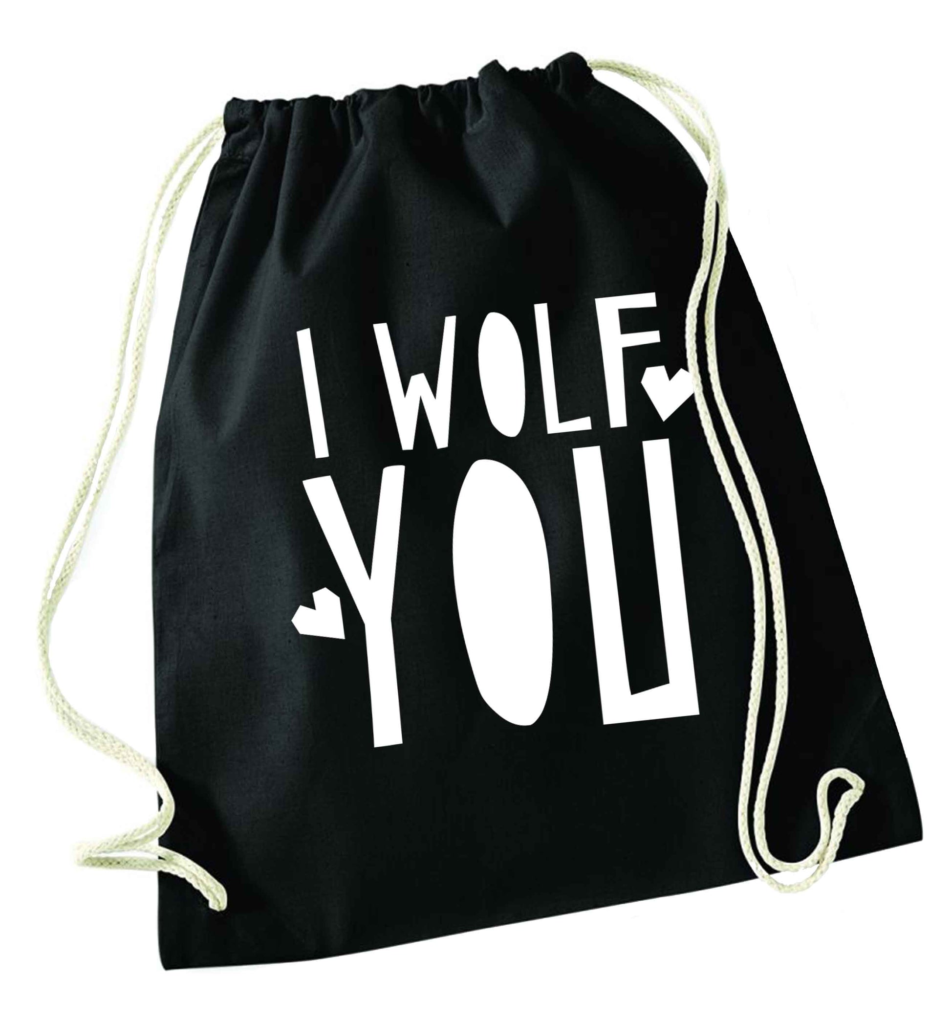 I wolf you black drawstring bag