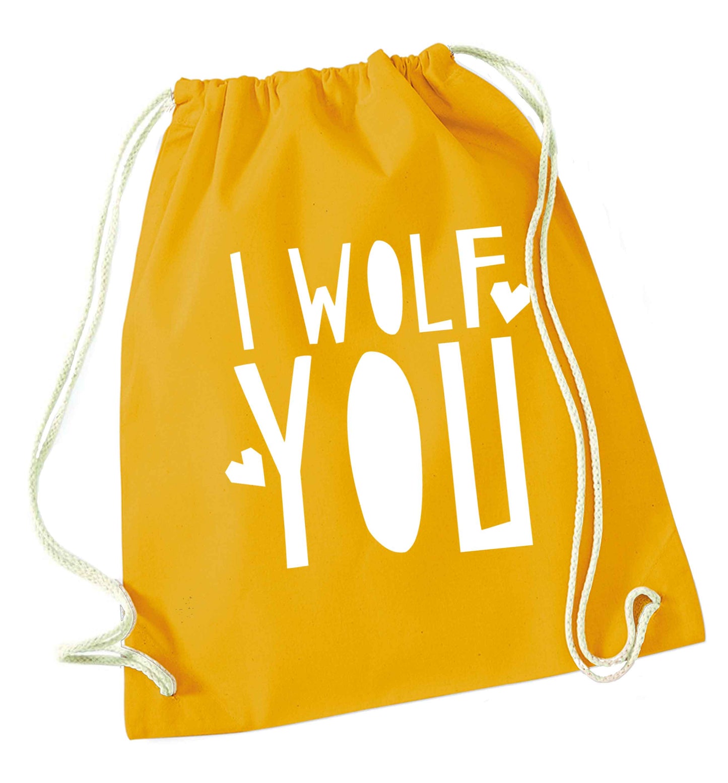 I wolf you mustard drawstring bag