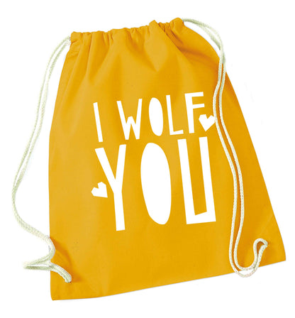 I wolf you mustard drawstring bag