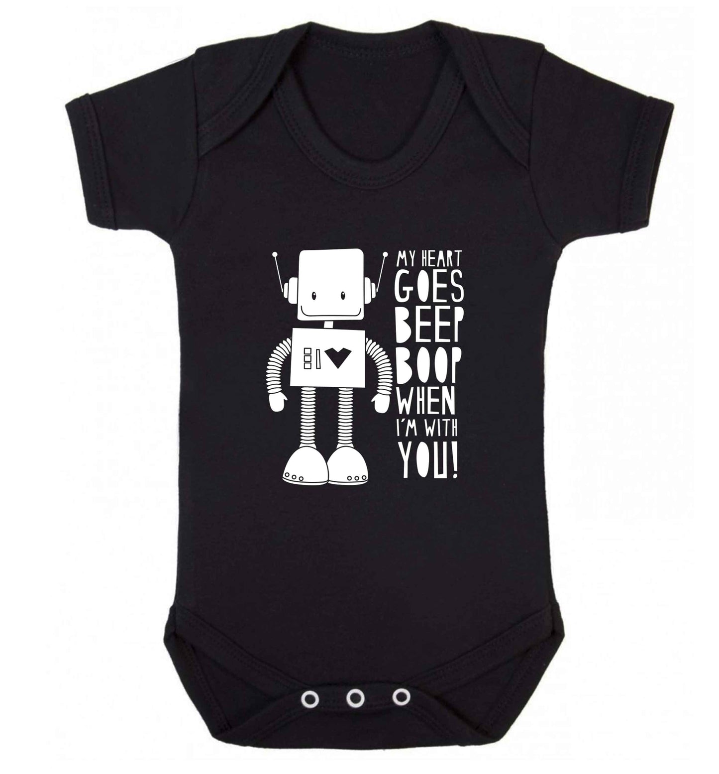 My heart goes beep boop when I'm with you baby vest black 18-24 months