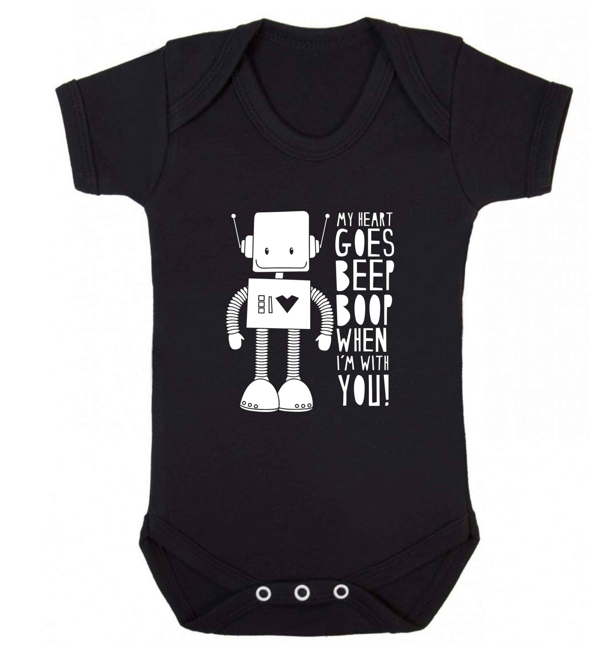 My heart goes beep boop when I'm with you baby vest black 18-24 months