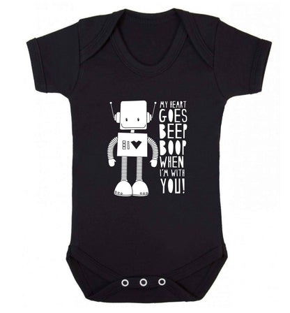 My heart goes beep boop when I'm with you baby vest black 18-24 months