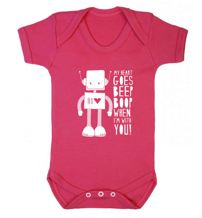 My heart goes beep boop when I'm with you baby vest dark pink 18-24 months