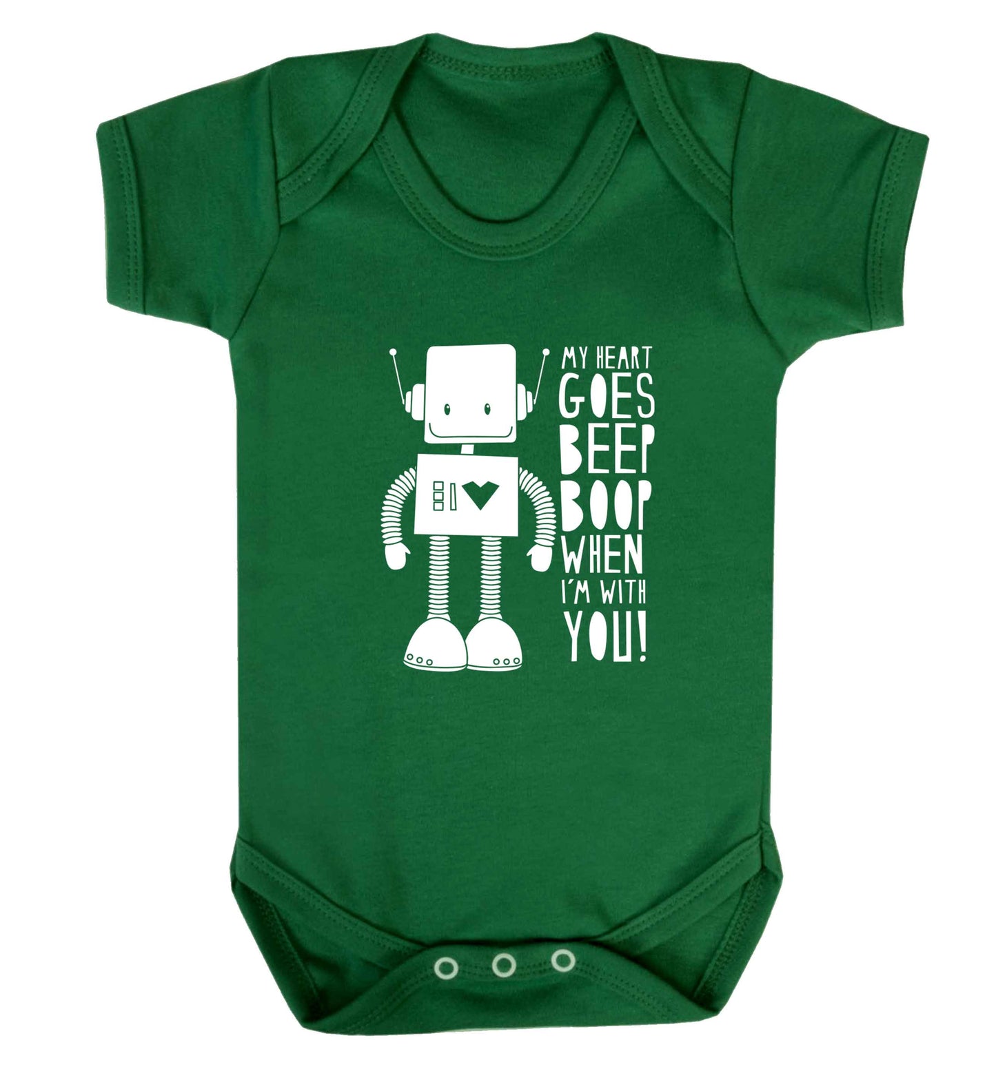 My heart goes beep boop when I'm with you baby vest green 18-24 months