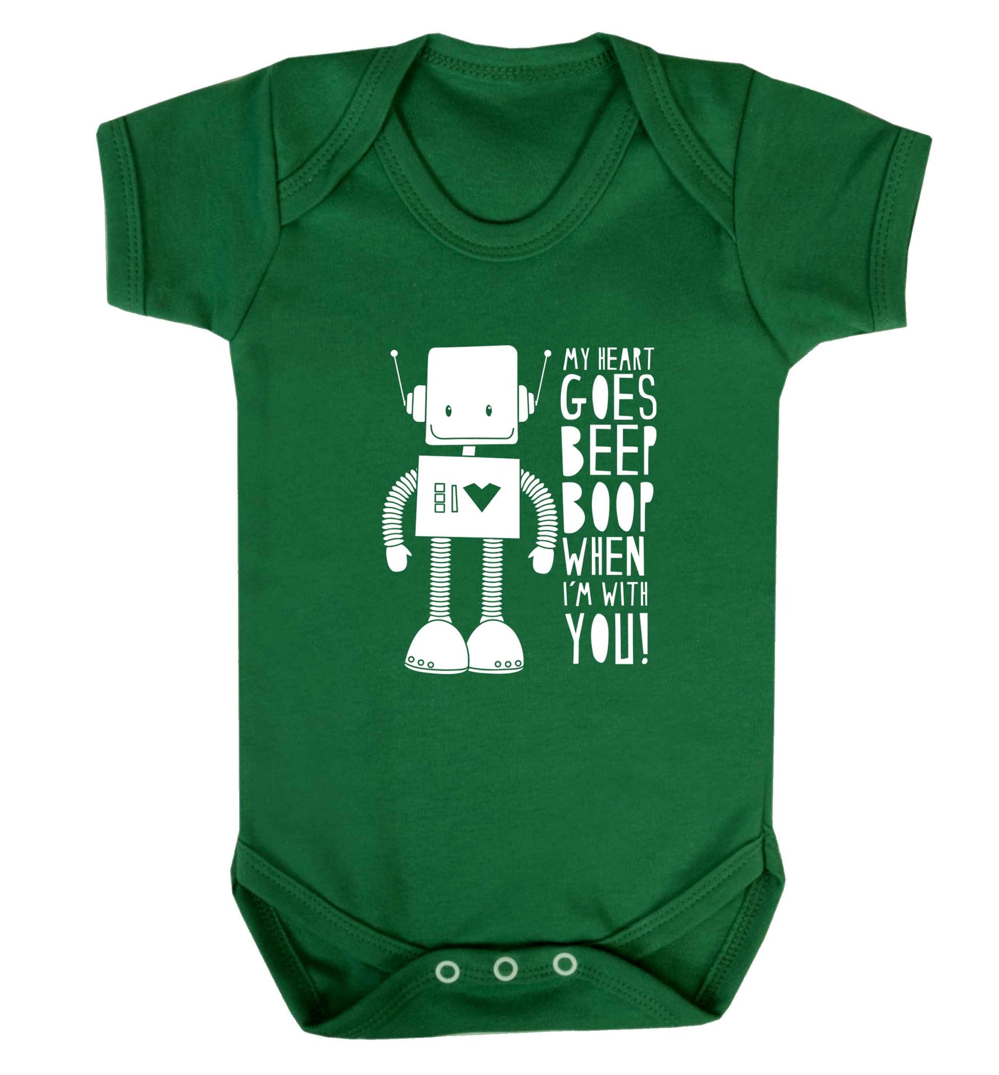 My heart goes beep boop when I'm with you baby vest green 18-24 months