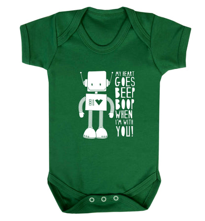 My heart goes beep boop when I'm with you baby vest green 18-24 months
