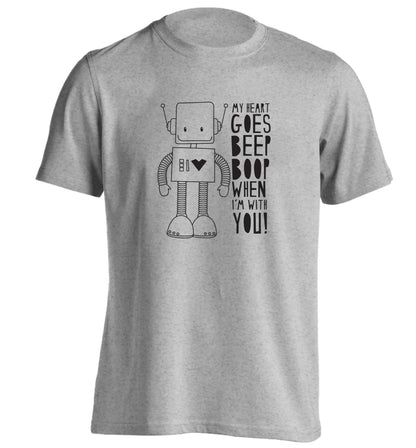 My heart goes beep boop when I'm with you adults unisex grey Tshirt 2XL