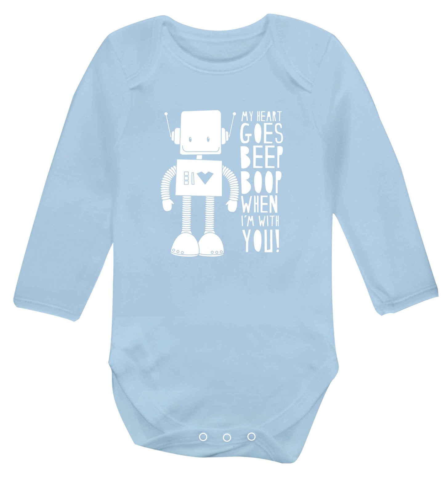 My heart goes beep boop when I'm with you baby vest long sleeved pale blue 6-12 months
