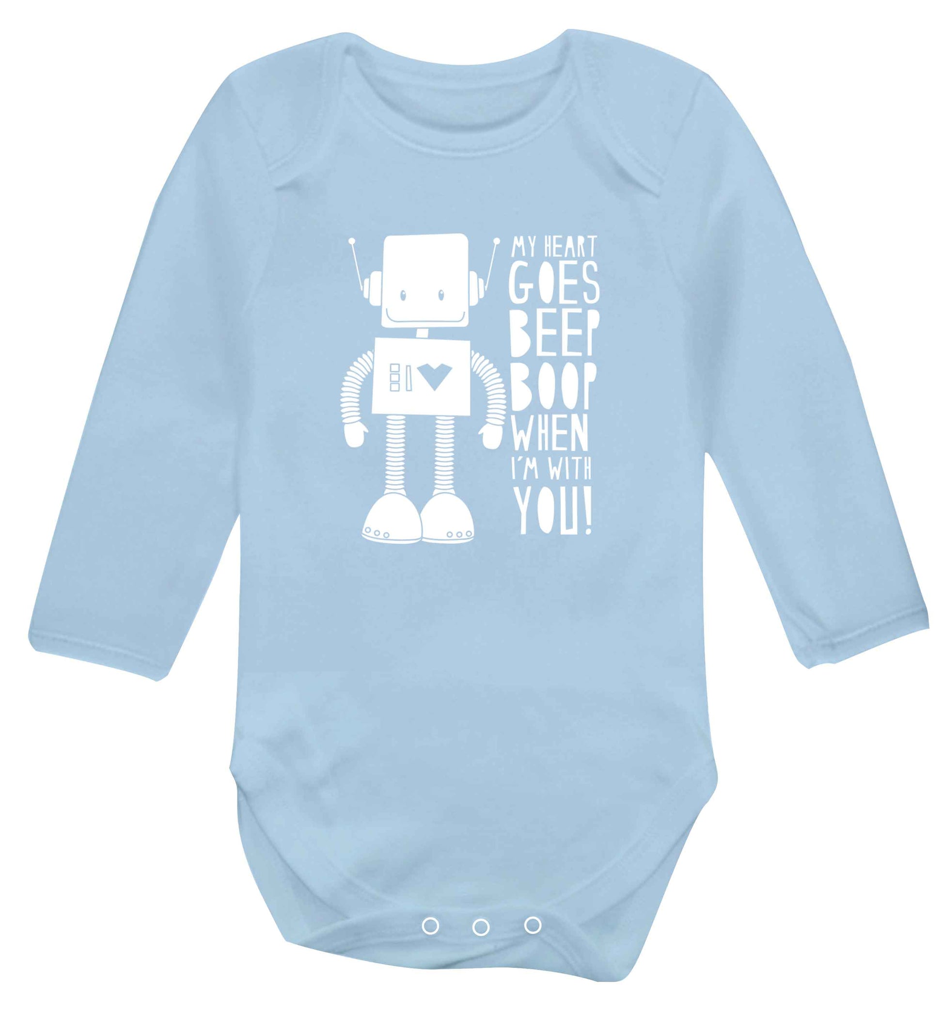 My heart goes beep boop when I'm with you baby vest long sleeved pale blue 6-12 months