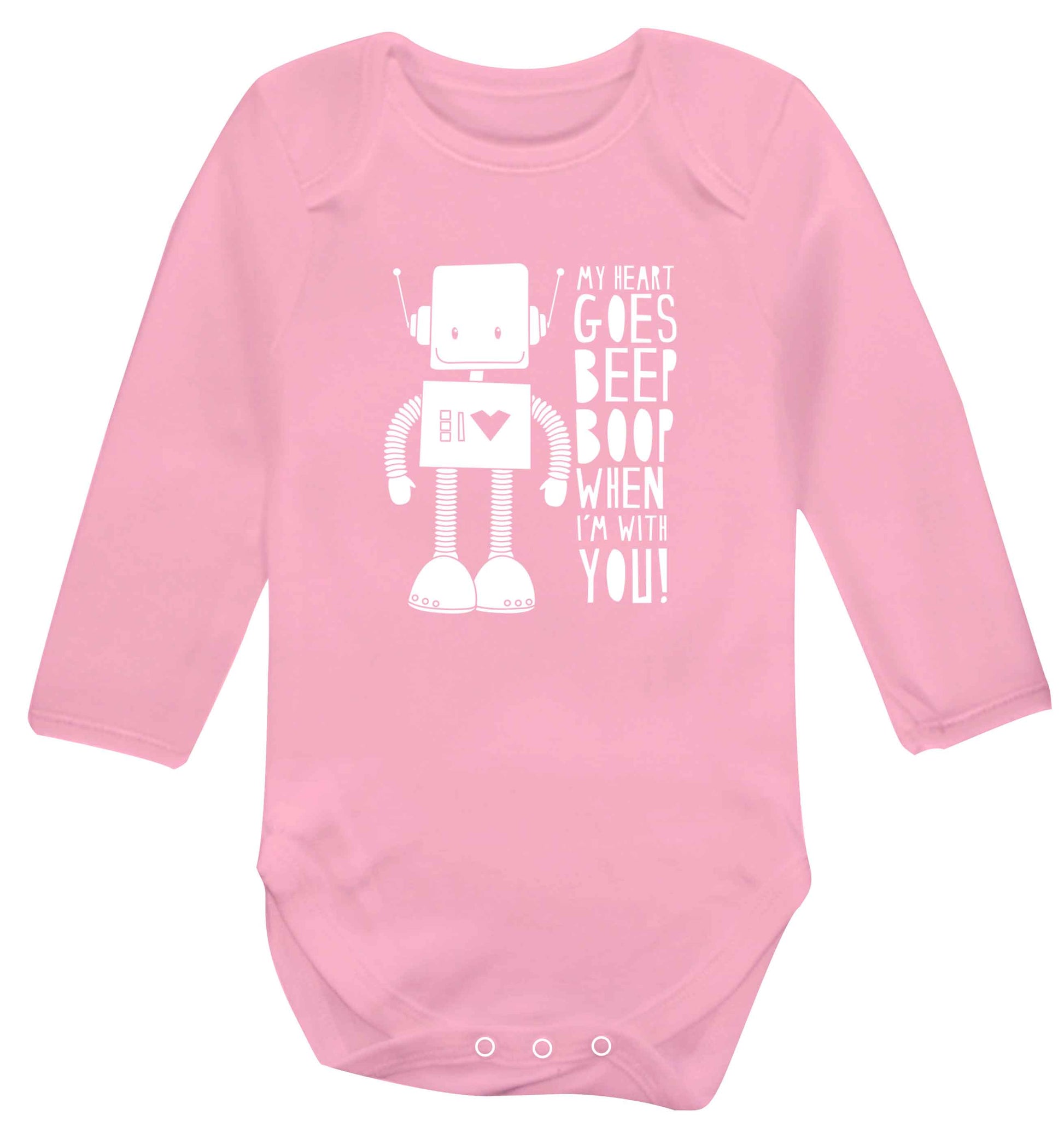 My heart goes beep boop when I'm with you baby vest long sleeved pale pink 6-12 months