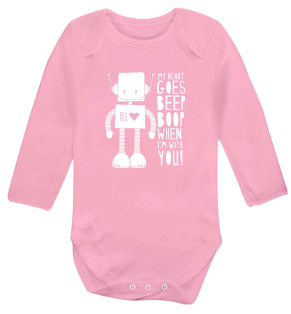 My heart goes beep boop when I'm with you baby vest long sleeved pale pink 6-12 months