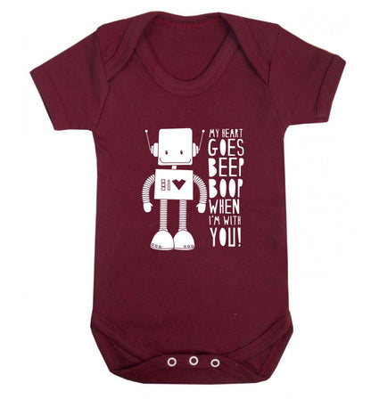 My heart goes beep boop when I'm with you baby vest maroon 18-24 months