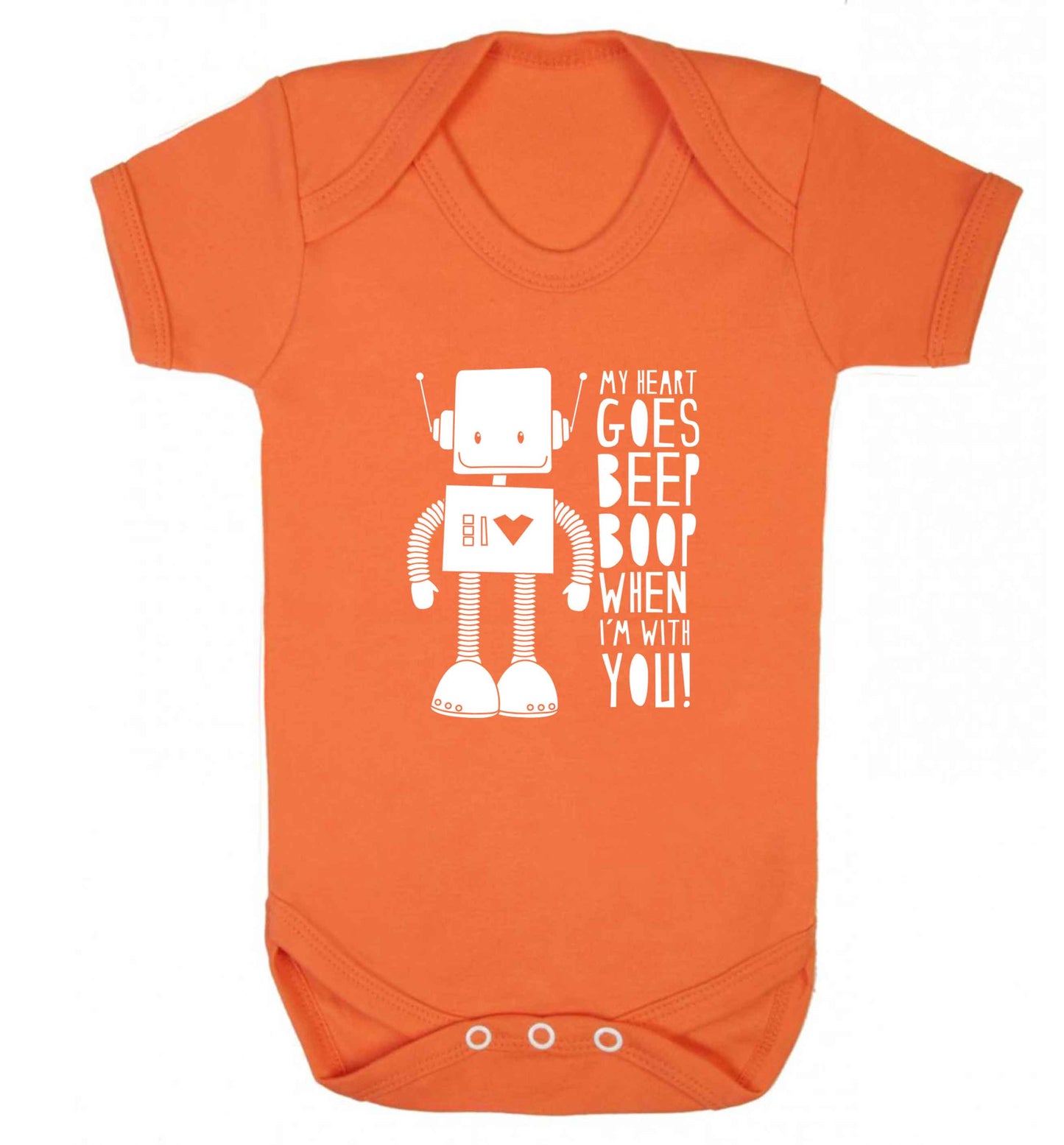 My heart goes beep boop when I'm with you baby vest orange 18-24 months