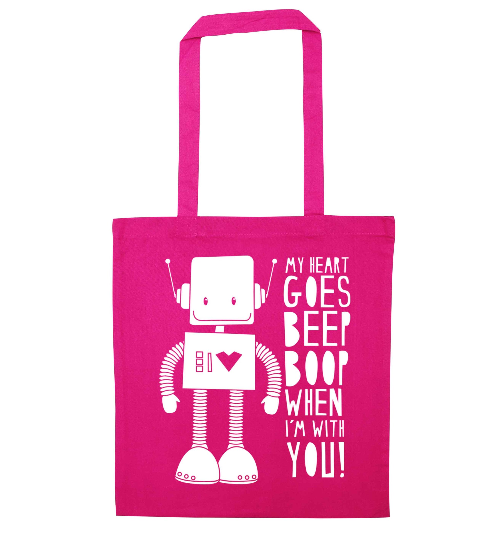 My heart goes beep boop when I'm with you pink tote bag