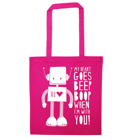 My heart goes beep boop when I'm with you pink tote bag