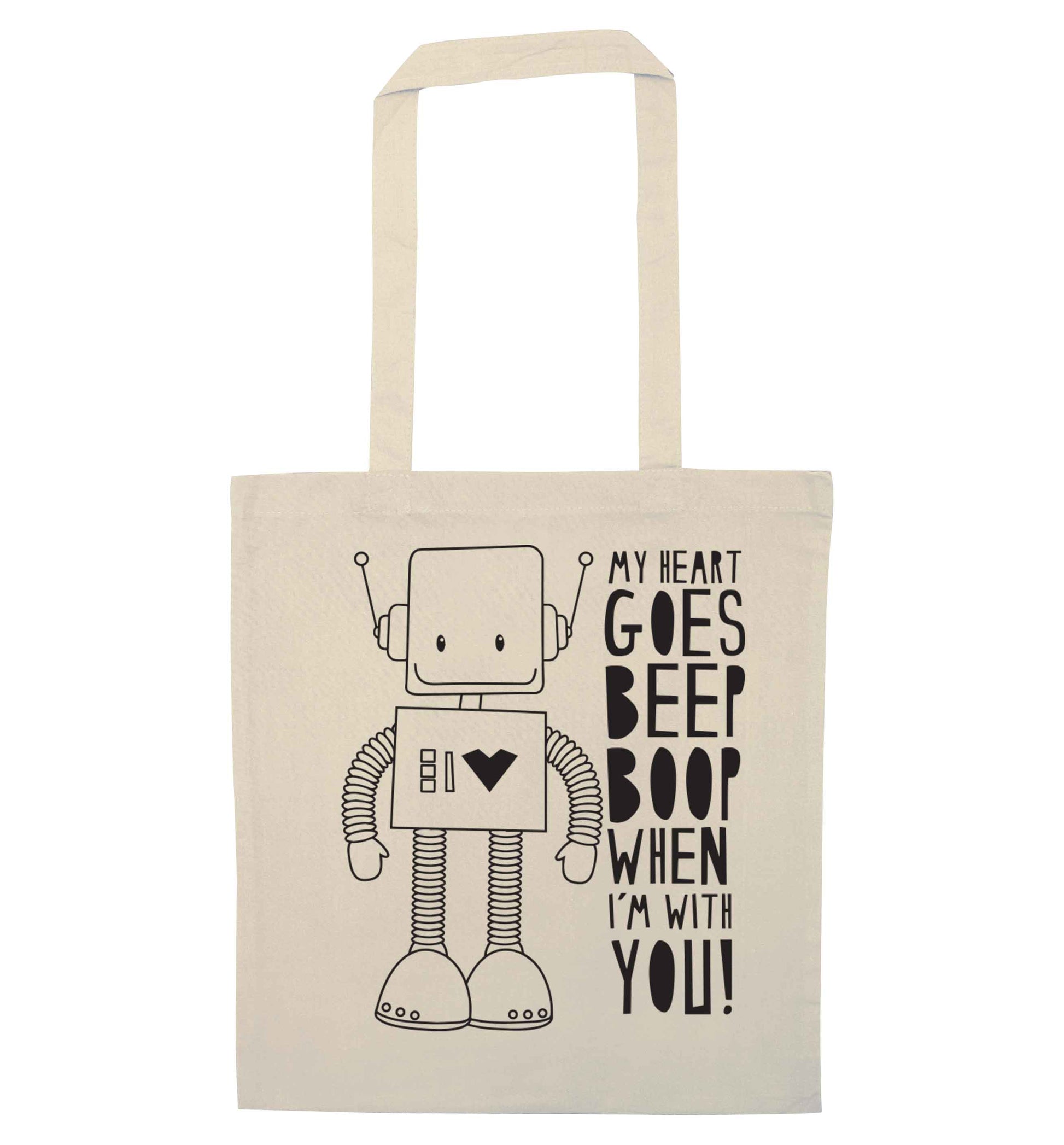 My heart goes beep boop when I'm with you natural tote bag