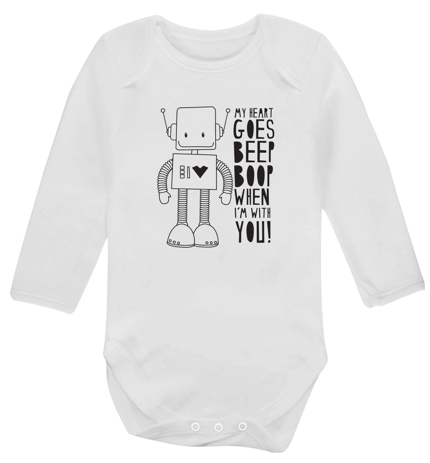 My heart goes beep boop when I'm with you baby vest long sleeved white 6-12 months