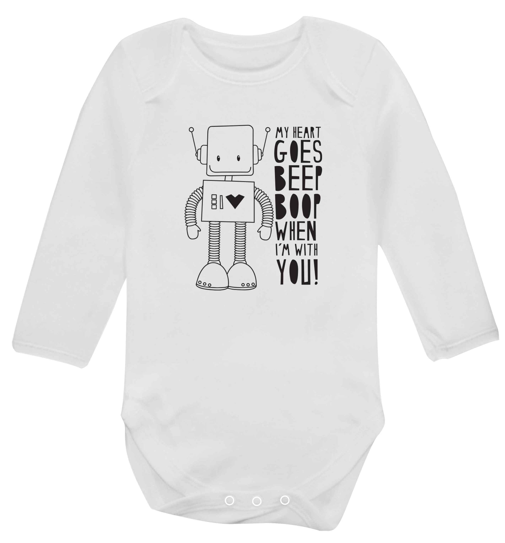 My heart goes beep boop when I'm with you baby vest long sleeved white 6-12 months