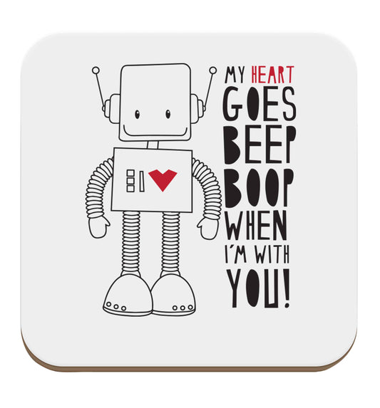 My heart goes beep boop when I'm with you set of four coasters
