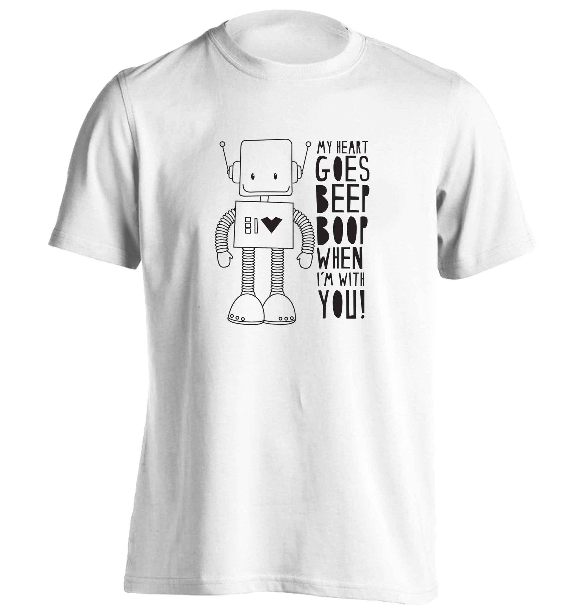 My heart goes beep boop when I'm with you adults unisex white Tshirt 2XL