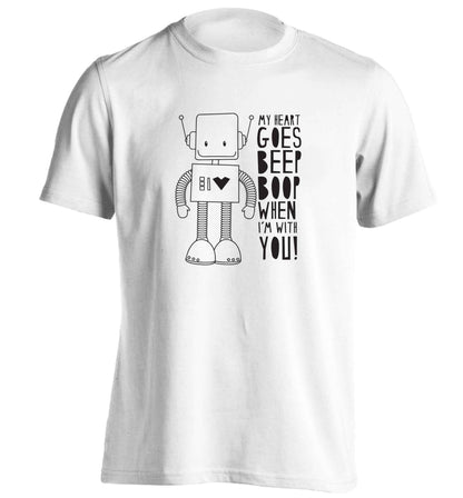 My heart goes beep boop when I'm with you adults unisex white Tshirt 2XL