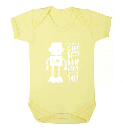 My heart goes beep boop when I'm with you baby vest pale yellow 18-24 months