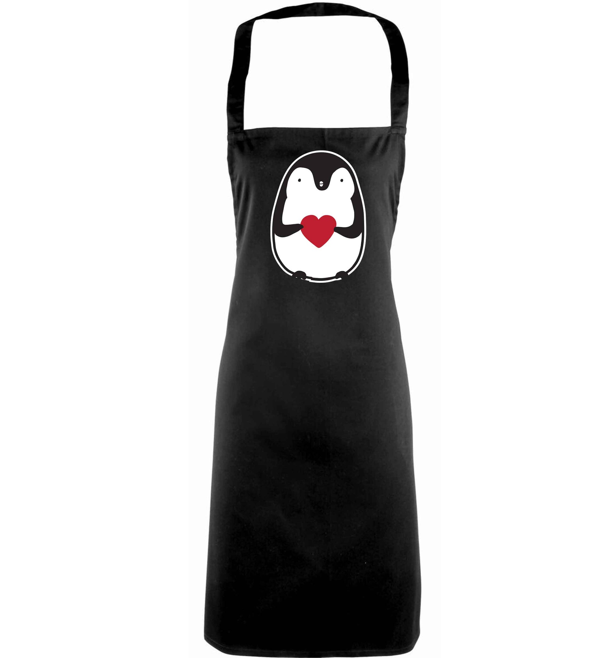 Cute penguin heart adults black apron