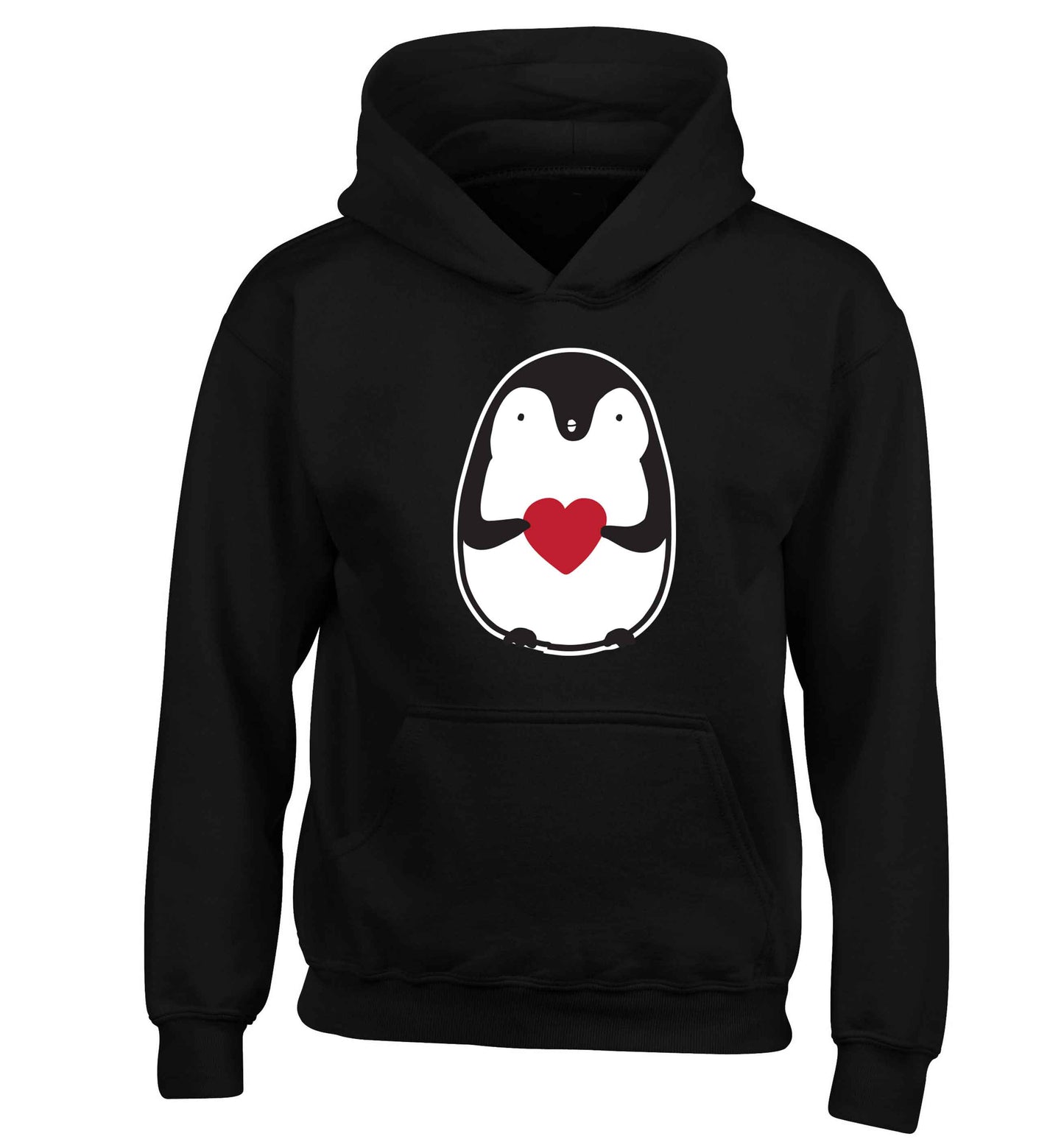 Cute penguin heart children's black hoodie 12-13 Years
