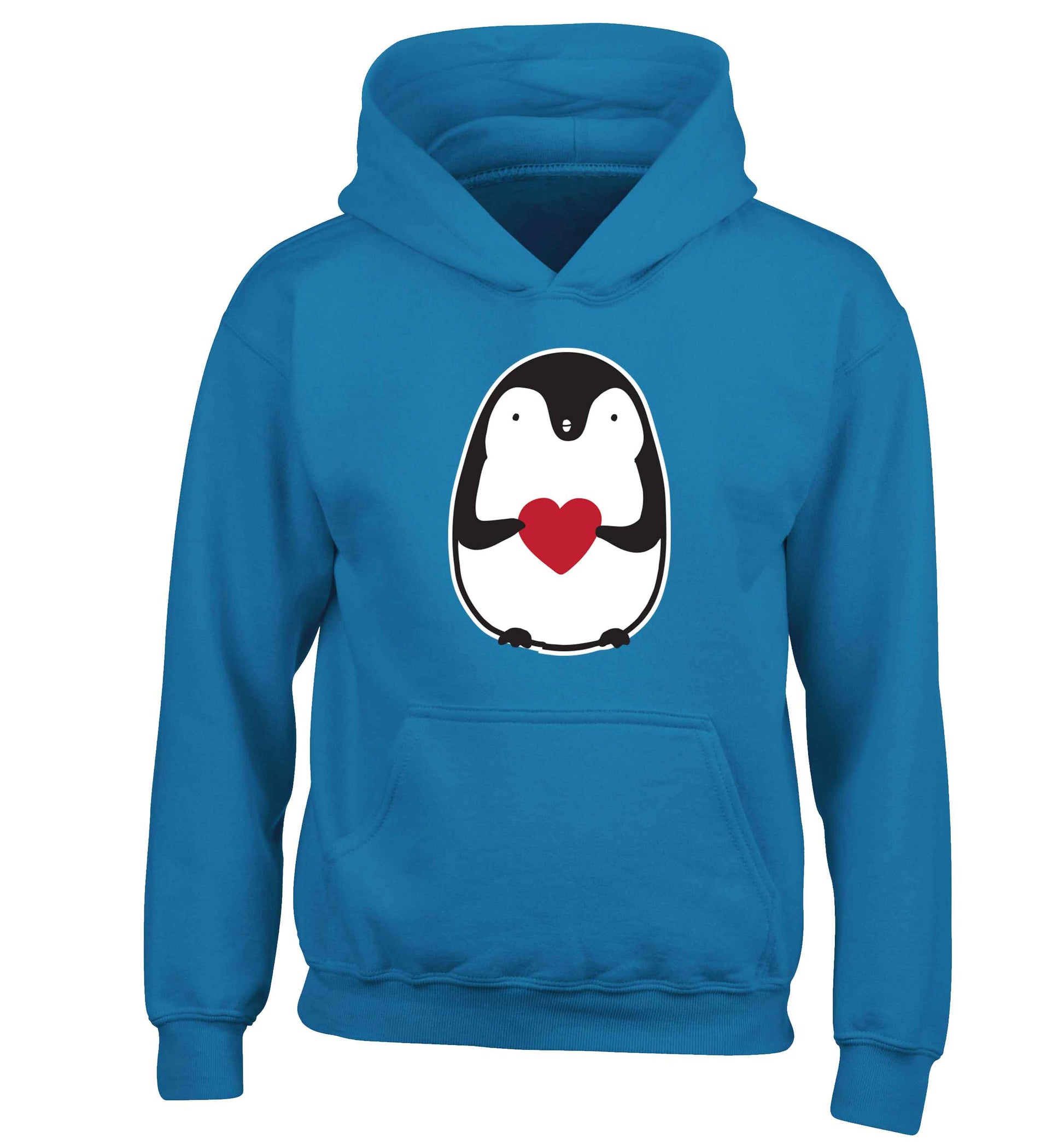 Cute penguin heart children's blue hoodie 12-13 Years